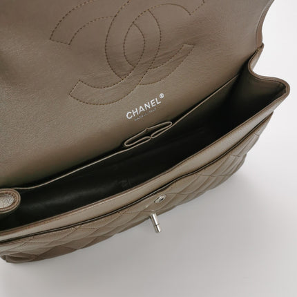 Chanel Classic Flap Jumbo 2012 Coffee Brown Caviar Leather Double Flap Silver Hardware