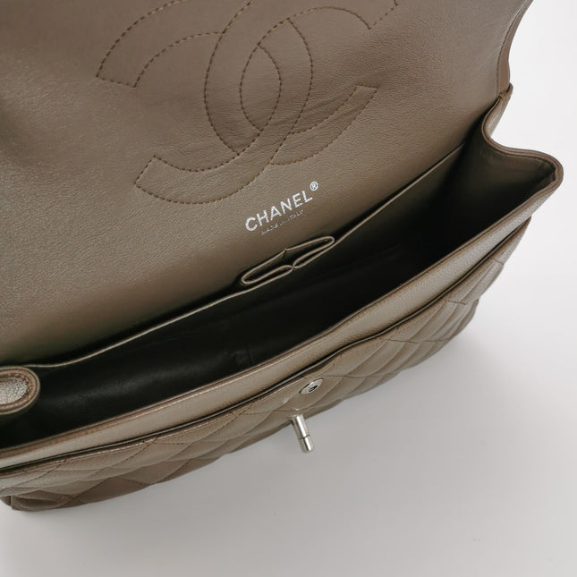 Chanel Classic Flap Jumbo 2012 Coffee Brown Caviar Leather Double Flap Silver Hardware