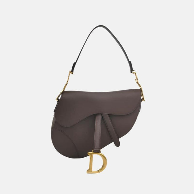 Dior Saddle Medium 2018 Burgundy Brown Grained Leather Handbag-Luxbags