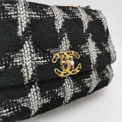 Sold Chanel 19 Bag 2021 Small Black White Checkered Tweed Bag