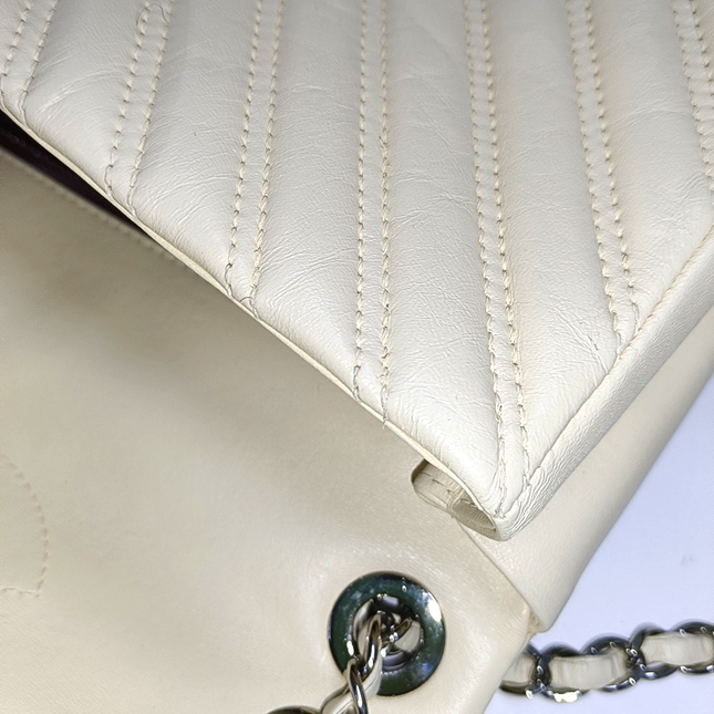 Chanel Classic Flap Medium Chevron Beige Quilted Lambskin Leather, 2015