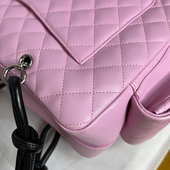 Chanel Cambon Large Pink Calfskin Leather Double Strap Handbag