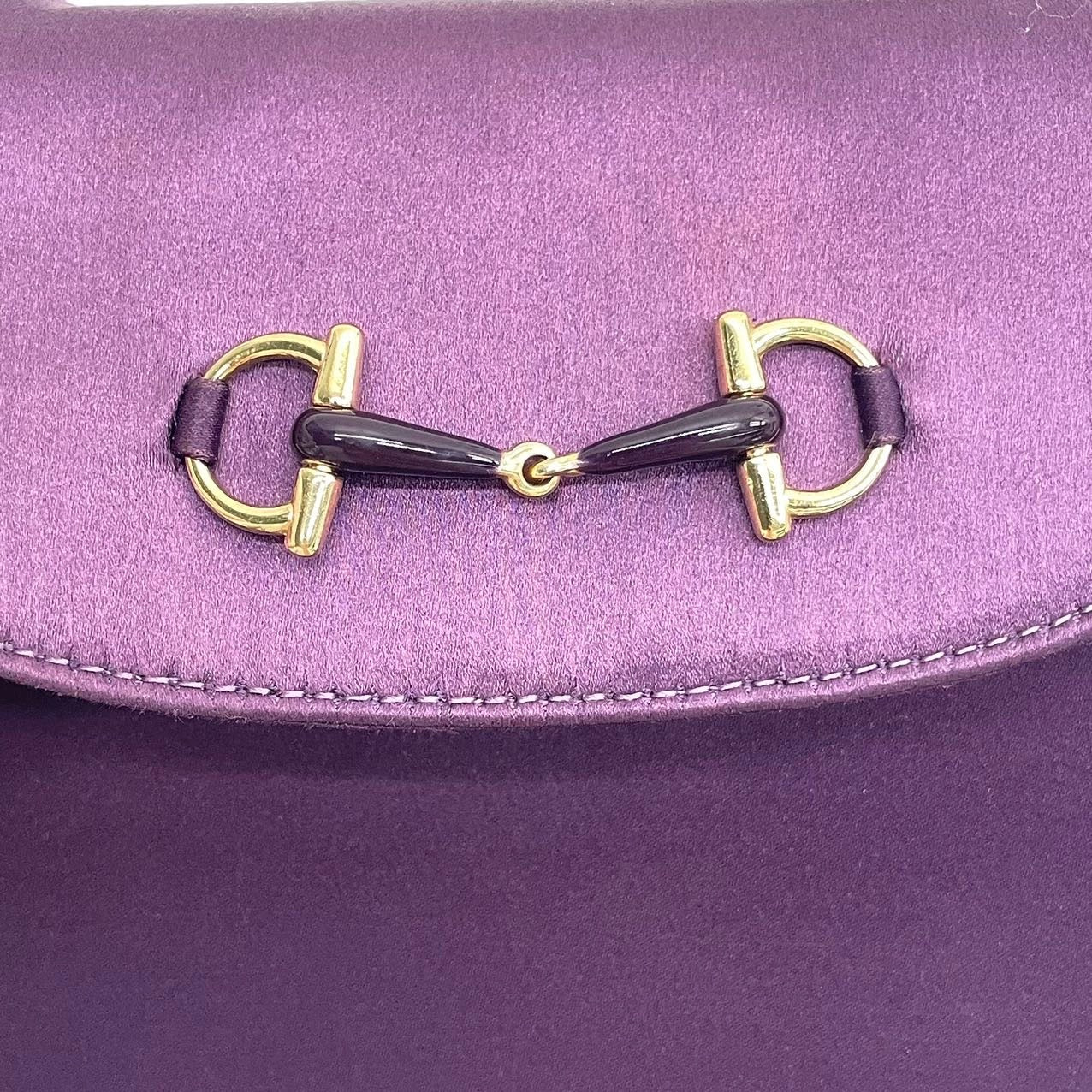 Gucci Horsebit Night Super Mini Purple Satin Top Handle Bag with Strap