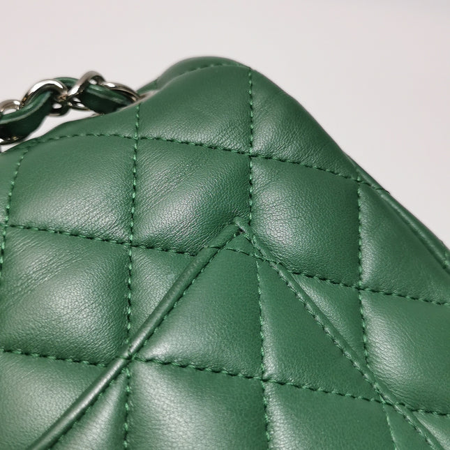 Chanel Classic Flap Mini 2019 Green Lambskin Leather Silver Hardware
