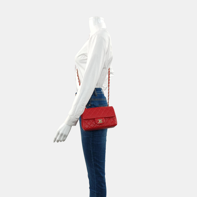 Chanel Classic Flap Mini 2020 Red Lambskin Leather Gold Hardware