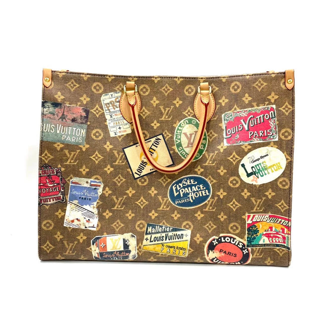 Sac cabas Louis Vuitton OnTheGo Large Hotel Labels Monogram Marron