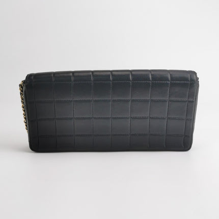 Chanel East West Chocolate Bar Black Leather Gold Hardware Black Interior