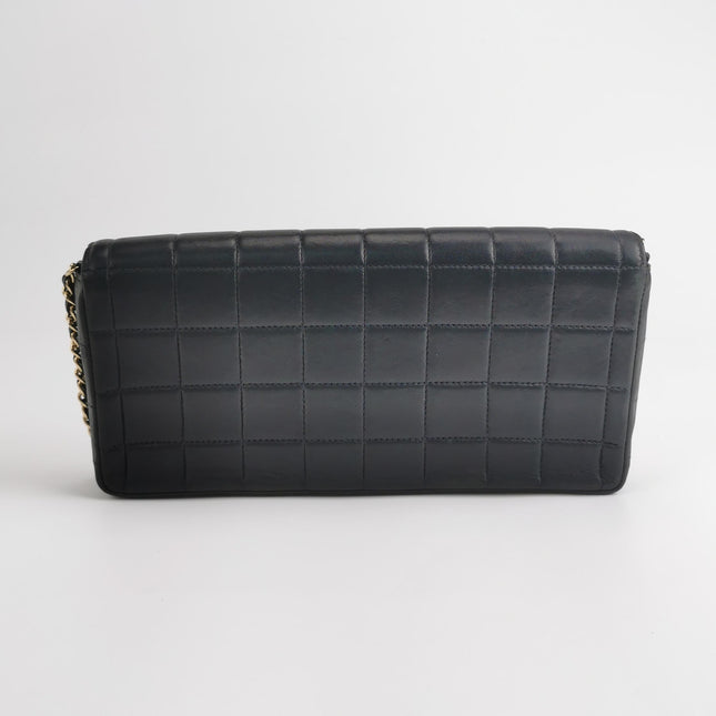 Chanel East West Chocolate Bar Black Leather Gold Hardware Black Interior