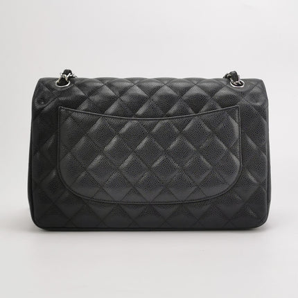 Chanel Classic Flap Jumbo Black Caviar Leather Double Flap Silver Hardware