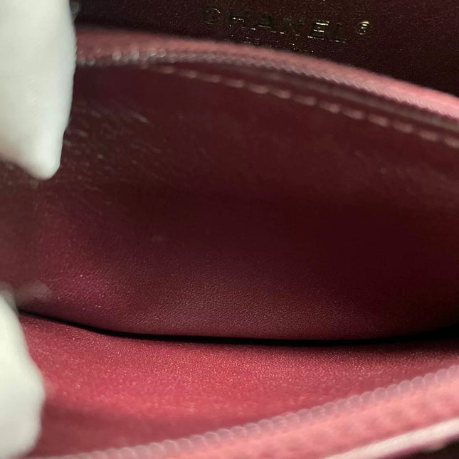 Chanel Filigree Medium Vanity Case Iridescent Burgundy Caviar Leather Top Handle with Chain
