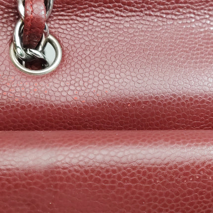 Chanel Classic Flap Jumbo Dark Red Caviar Leather Double Flap Silver Hardware