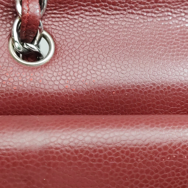 Chanel Classic Flap Jumbo Dark Red Caviar Leather Double Flap Silver Hardware
