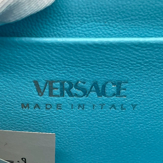 Versace La Medusa Mini Crystal Embellished Top Handle Bag in Blue Pink