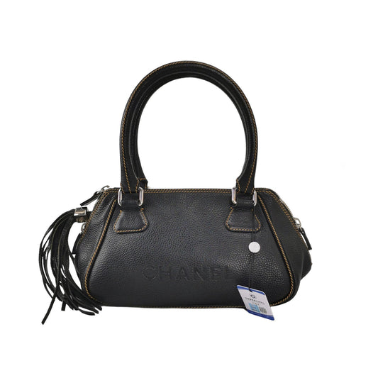 CHANEL Calfskin Leather Tassel Medium Black Bowler bag-Luxbags
