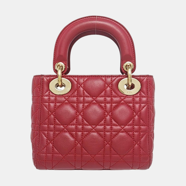 Lady Dior Mini Red Lambskin Leather Gold HW Chain Strap