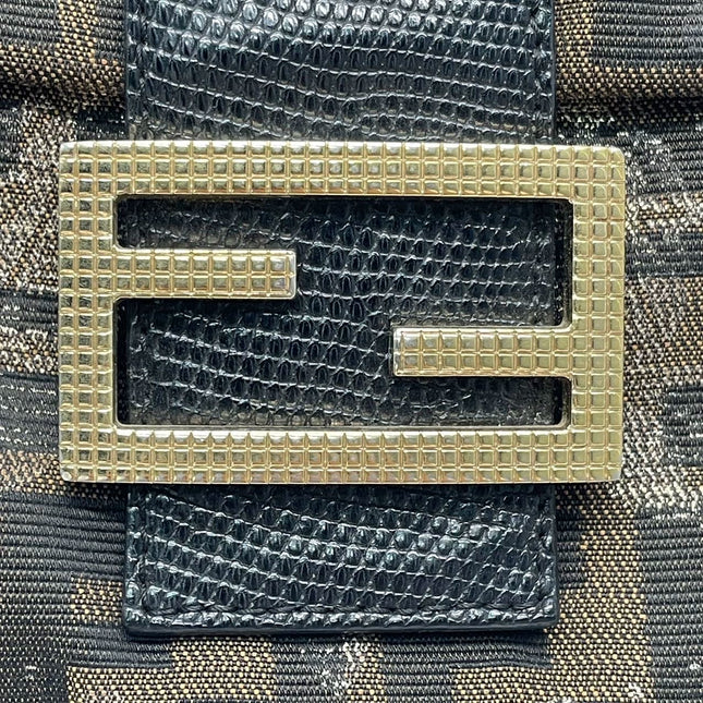 Sold Fendi Baguette Classic Zucca Print Fendi Monogram Glossy Embroidery Lizzard Skin Strap