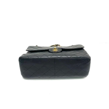Chanel Jumbo Double Sided Classic Flap Black Lambskin Leather 24k Gold Hardware Handbag
