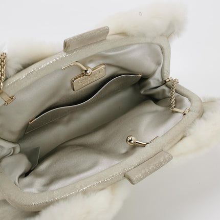 Chanel White Rabbit Fur Kiss Lock Clutch Chain Bag