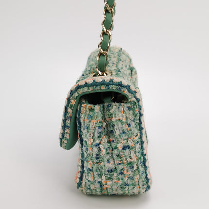 Chanel Classic Flap Mini Rectangular Tweed Green Multicolor Gold Hardware 2018-19