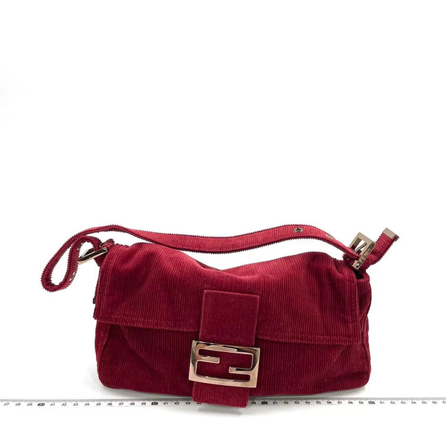 FENDI Baguette Vintage Red Corduroy Shoulder Bag-Luxbags