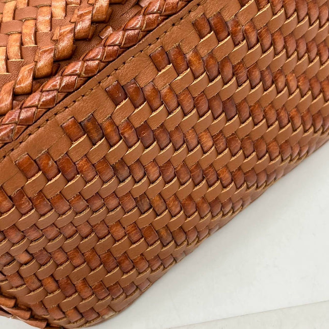 Loewe Puzzle Small Leather Woven Braided Caramel Tan Crossbody Bag