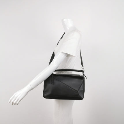 Loewe Puzzle Medium Black Smooth Leather White Logo 2016