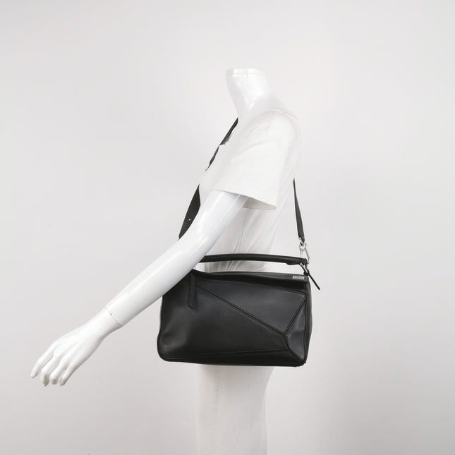 Loewe Puzzle Medium Black Smooth Leather White Logo 2016