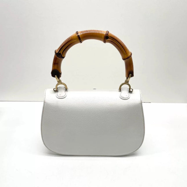Gucci Bamboo 1947 Medium Vintage White Grained Leather With Strap
