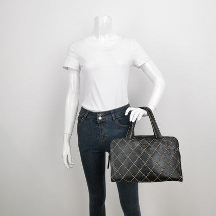 Sold Chanel Surpique Zip Around Satchel Black Quilted Wild Stitch Leather Large