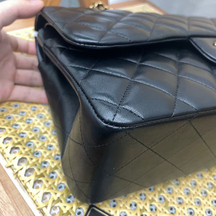 Chanel Classic Flap Jumbo Black Lambskin Leather Double Flap Gold Hardware, 2017-18