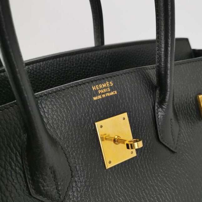 Hermes Birkin 35 Black Calfskin Leather Gold Hardware 1997