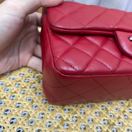Chanel Classic Flap Mini 2014 Red Lambskin Leather Silver Hardwarei
