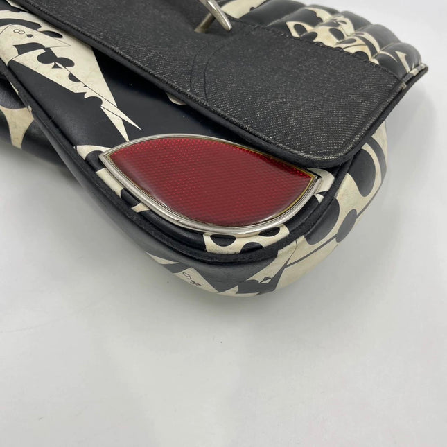 Dior Montaigne Chris 1947 Black Leather Cadillac Poker Print Bejeweled Shoulder Bag