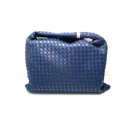 Bottega Veneta Hop Large Leather and Denim Intrecciato Navy Hobo Bag 55cm