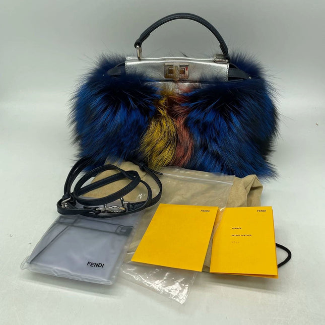 Fendi Peekaboo Mini Fox Fur Blue Limited Edition 2014