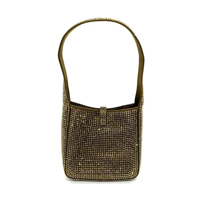 Yves Saint Laurent YSL Le 5 A 7 Hobo Mini Brown Silk Crystals Shoulder Bag