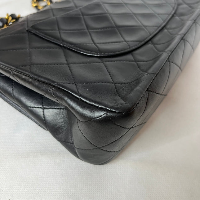 Chanel Classic Flap Vintage Medium Black Lambskin Leather 24k Gold Hardware 1994-1996