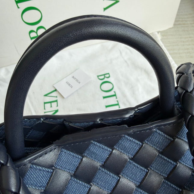 Bottega Veneta Andiamo Medium Navy Leather and Denim Intrecciato Leather Handbag