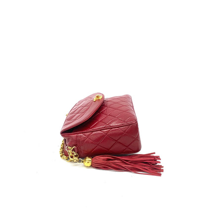 Chanel Vintage Camera Bag Red Lambskin Leather Gold Bajou Chain