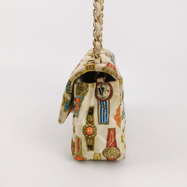 Chanel Classic Flap Mini Satin Paris Cuba Cigar Label Print Beige Multicolor, 2017