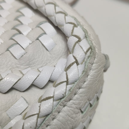 Loewe Puzzle Small Leather Woven Braided White Crossbody Bag