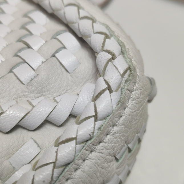 Loewe Puzzle Small Leather Woven Braided White Crossbody Bag