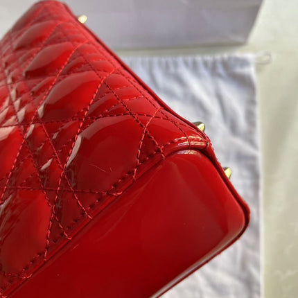 Lady Dior Small Red Patent Leather with Strap