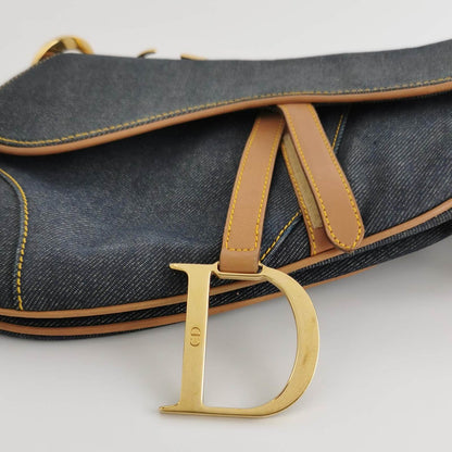 Sold Dior Saddle 2001 Navy Denim with Beige Leather Trim Shoulder Bag