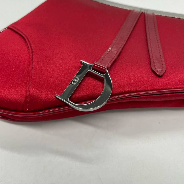 Sold Dior Saddle Vintage Classic Clutch Vintage Mini Red Silk Satin