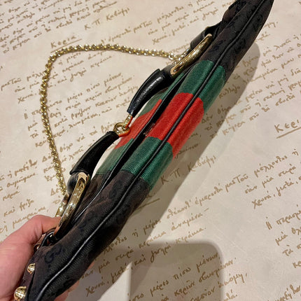 Gucci Horsebit 1955 Cloth Black Monogram Red Web Large Shoulder bag