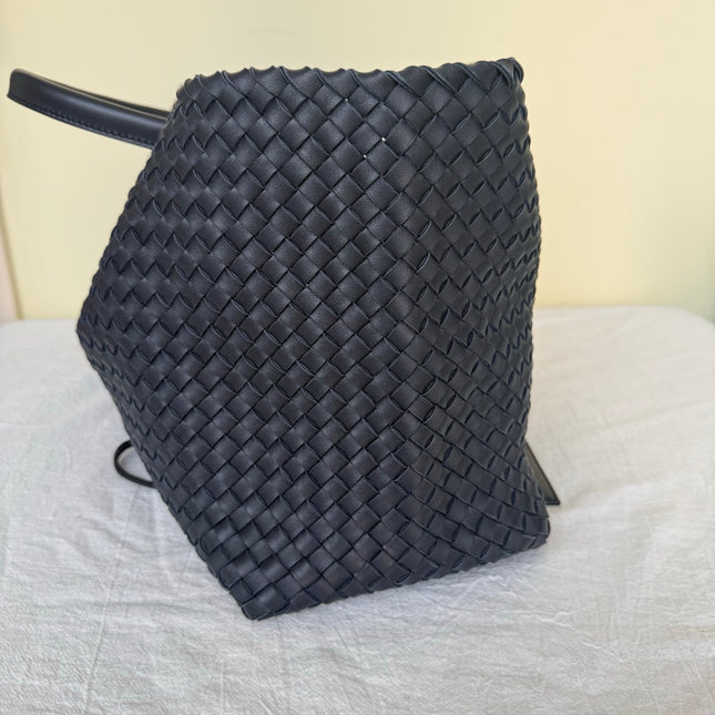 Bottega Veneta Reissued Cabat Intreccio Leather Tote Bag Navy 40cm