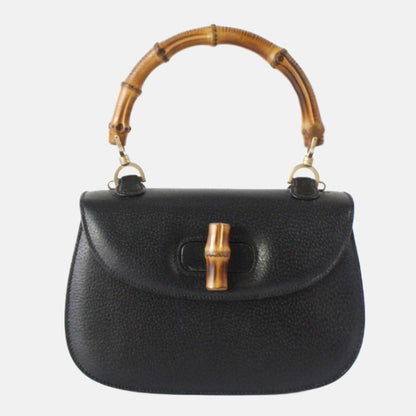 Gucci Bamboo Top Handle Bag Leather Medium Black-Luxbags