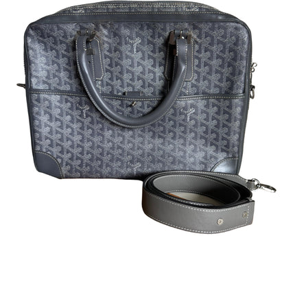 Goyard Ambassade Document Case Small 35cm Handbag Grey Canvas Leather Silver Hardware