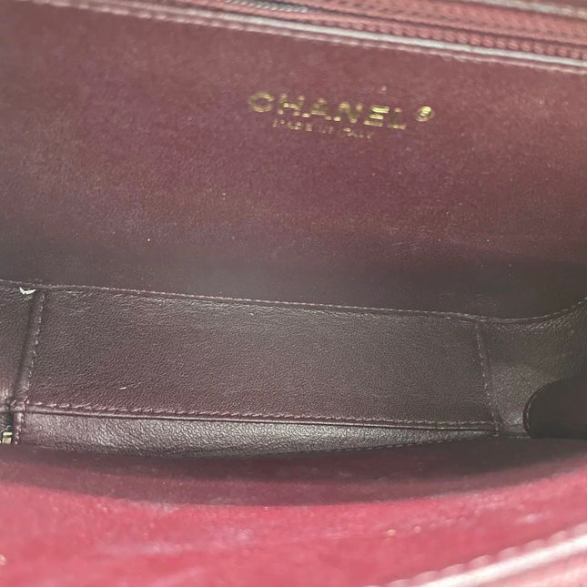 Chanel Filigree Medium Vanity Case Iridescent Burgundy Caviar Leather Top Handle with Chain